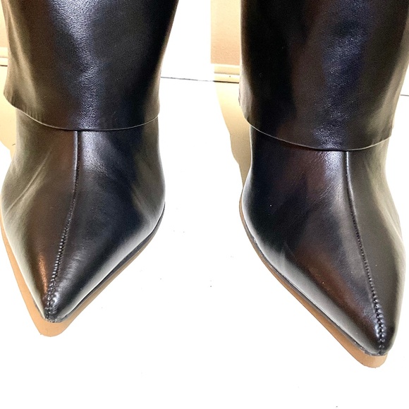 Liliana Black Fold Over Pointed Toe Side Zip Knee High Heel Boots sz 10 - Picture 10 of 16